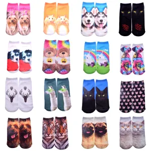 New 3D Printed Cotton Skeleton socks Bone short Women socks Terror novelty socks Animal cat Cute funny Low Cut Ankle Socks men